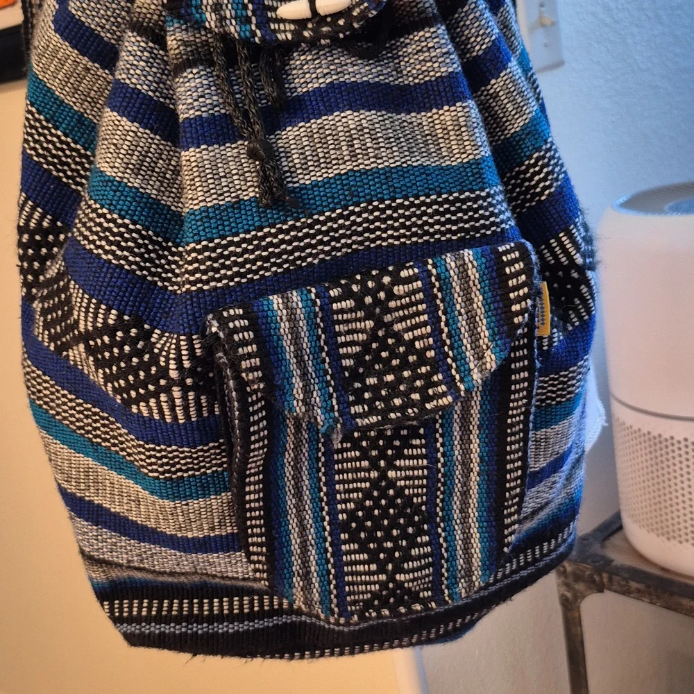 Pinzon Blue Canvas Drawstring Backpack - Picture 3 of 10